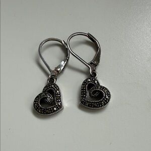 Vintage Judith Jack Elegant Sterling Silver Heart Marcasite Earrings